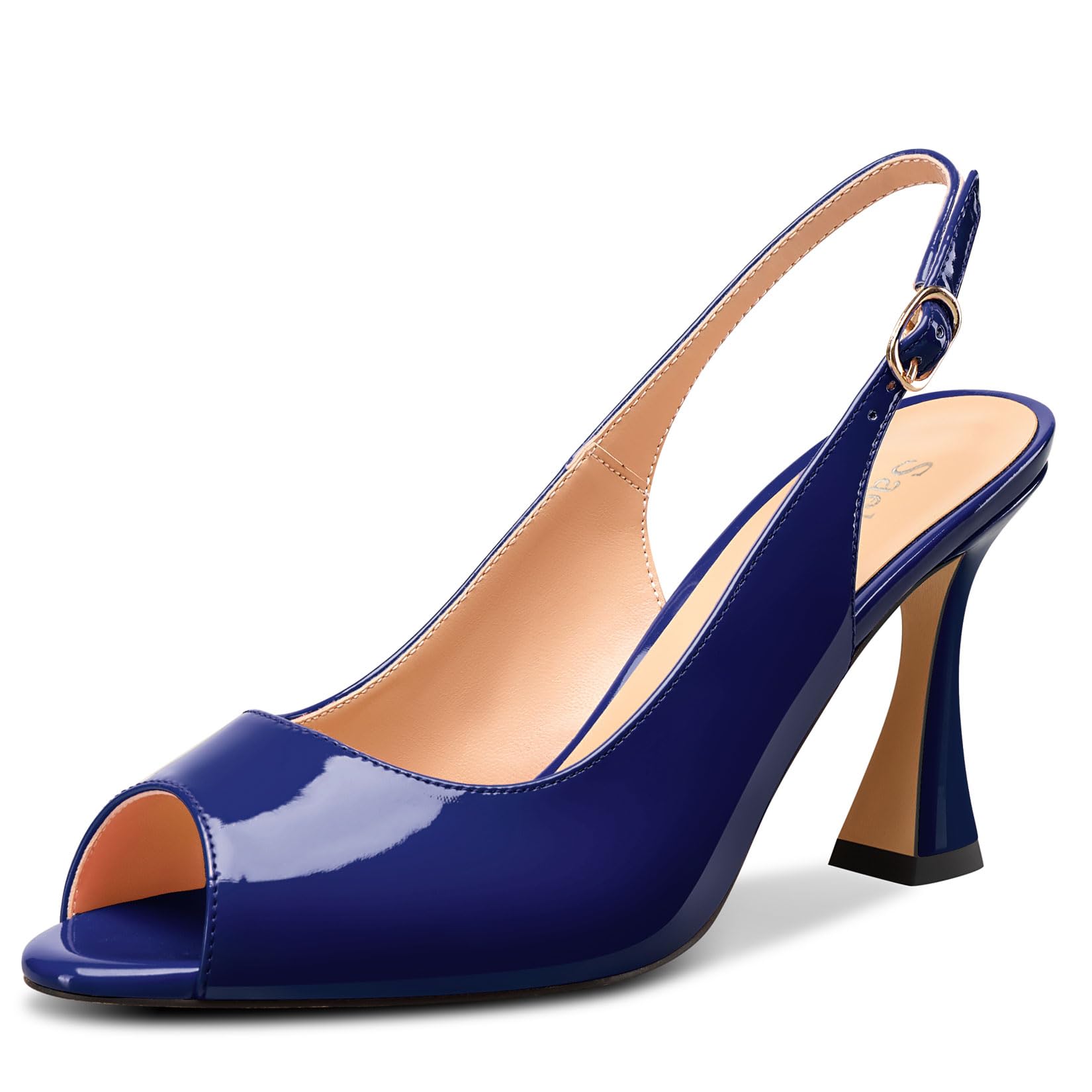Saekcted Women's Mid Heel Open Toe Pumps Sandals Ankle Strap Slingback Slip-on B