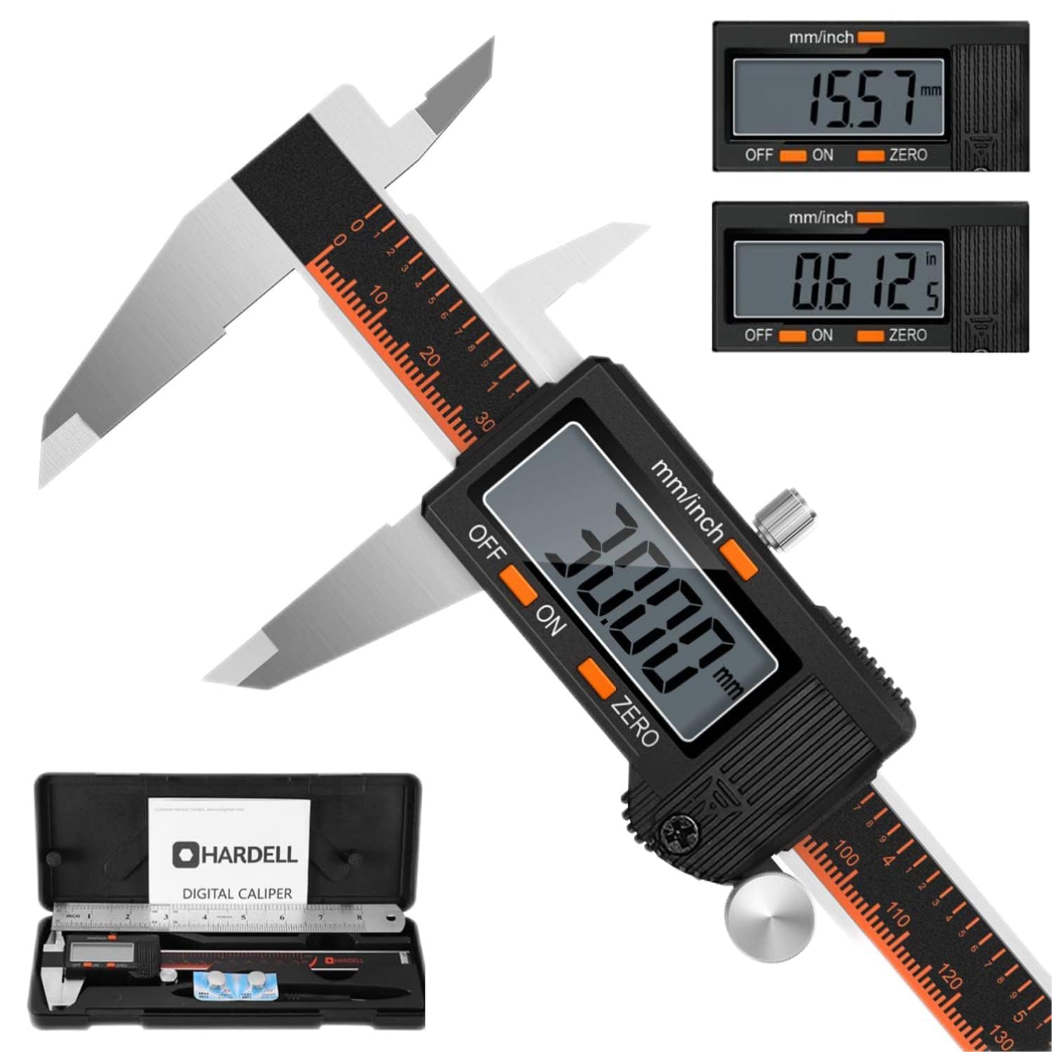 HARDELL Digital Caliper 6 Inch, Caliper Measuring Tool with Large LCD | Stainles