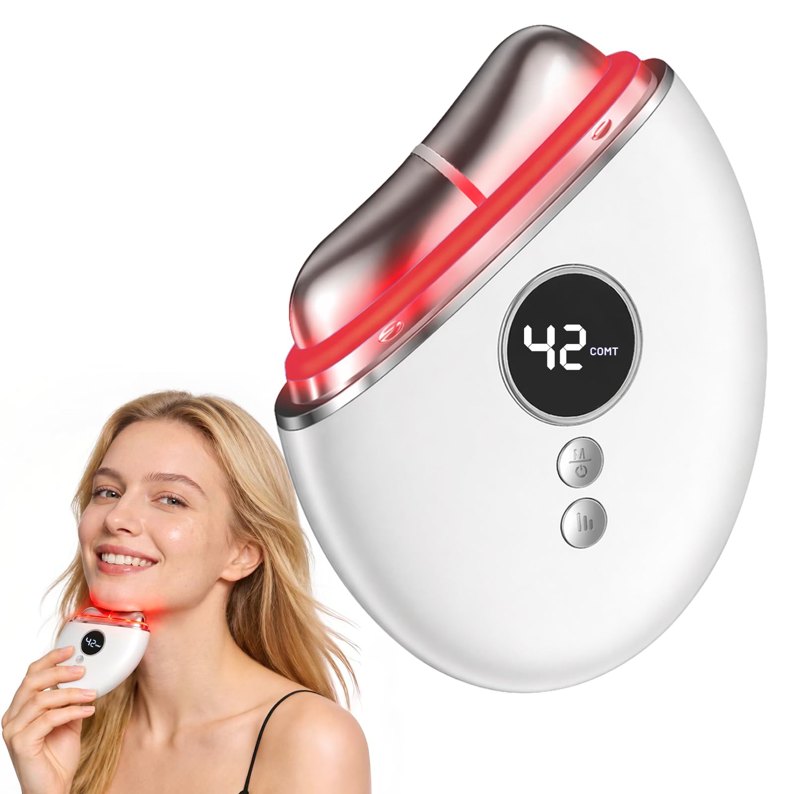 4-in-1 Red Light Therapy for Face and Neck, Gua Sha Facial Tool with Heat & Vibr
