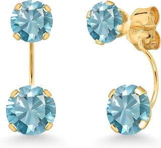 Gem Stone King 1-4 Cttw Gemstone Birthstone 2-Stone Front Back Stud Earrings for Women | 14K Yellow Gold | Round 6MM & 5MM | Fine Jewelry Gift for Her Mom Wife