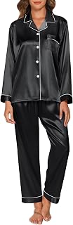 Gaeshow Ladies’ Pyjama Set, Silk Satin Long-Sleeve Sleepwear, Lounge Wear for All Seasons