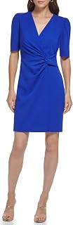 DKNY Womens Side Knot V-Neck Sheath Long Flutter Sleeve Dress