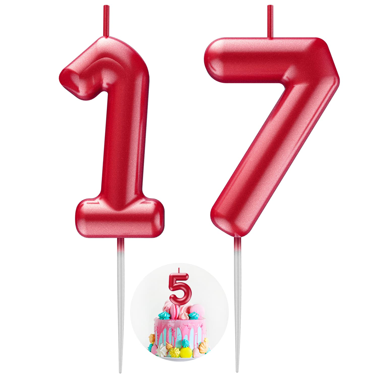 Red Number 17 Candle Happy Birthday 3D Number Candles for Birthday Cake Party De
