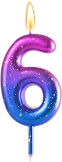 6 Birthday Candle for 6th Pink and Purple Birthday Decorations for Girls, Number 6 Candle for 6th Birthday Decorations, 6 Cake Topper for Girls 6 Year Old Party Decor Supplies Favors
