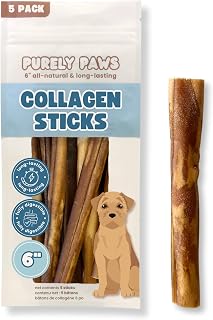 Natural Beef Collagen Sticks for Dogs – Long-Lasting Rawhide-Free Dog Chews – High Protein Treat with Glucosamine & Chondroitin – Canadian Company (6", 5 Count)