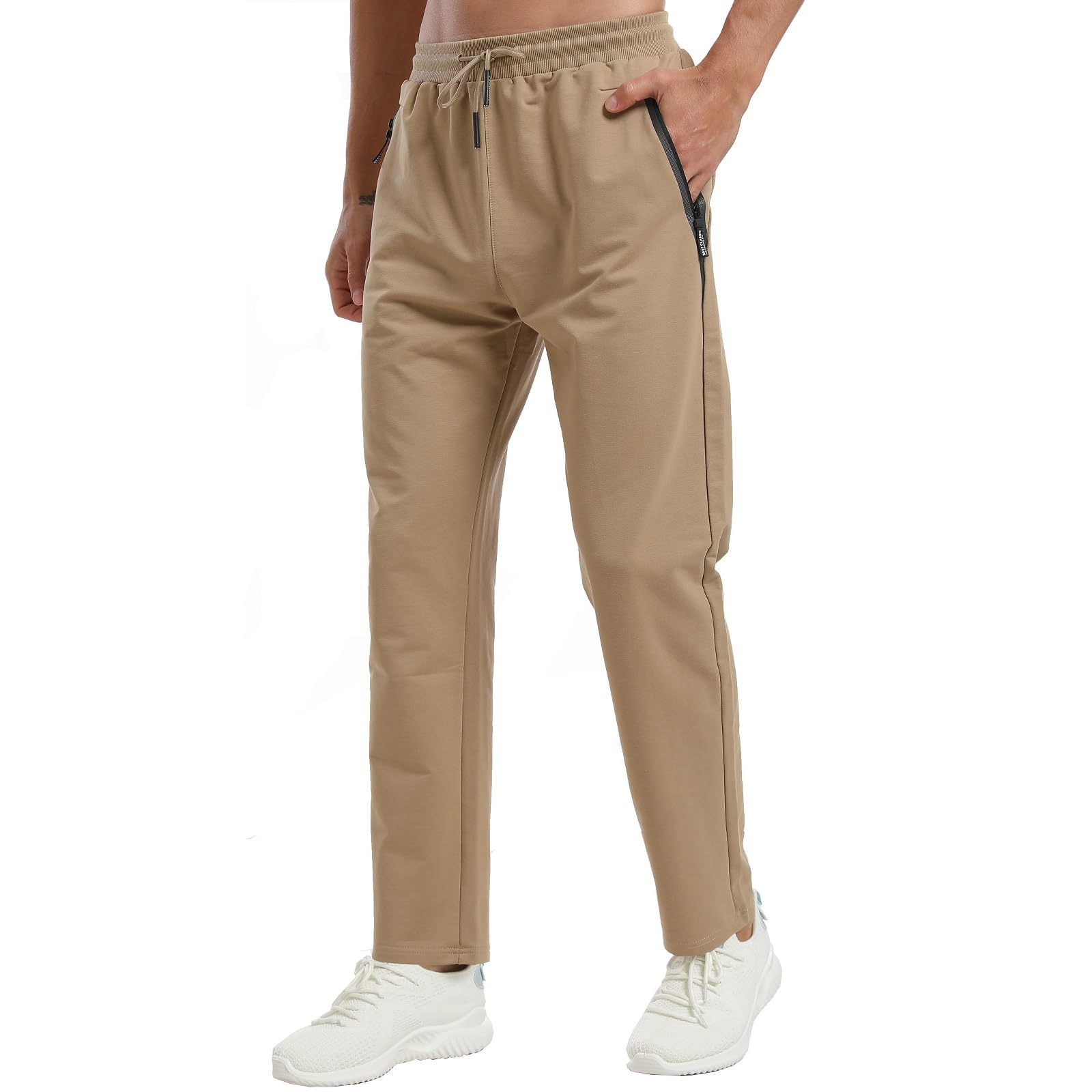 ZOXOZ Men's Cotton Tracksuit Pants with Zip Pockets Adjustable Elastic Waist