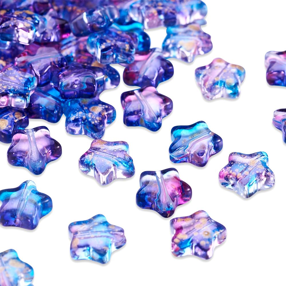 100pcs Star Shape Spacer Beads, Clear Spray Painted Imitation Jade Glass Beads f