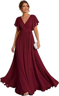 Ever-Pretty Long Deep V-Neck Ruffle Formal Dress