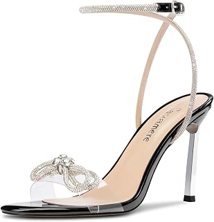 Castamere Women's Stiletto High Heel Open Toe Ankle Strap Diamond Crystal Knot Bow Sandals Dance Summer 10 CM Heels