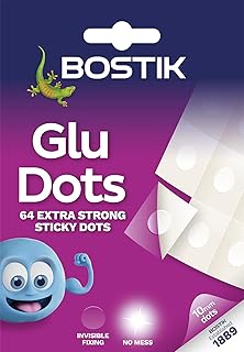 Bostik Extra Strong Glu Dots Clear - 64 Dots Pack | Double Sided Adhesive for Instant Fixing & Crafts - Easy to Use - No Mess