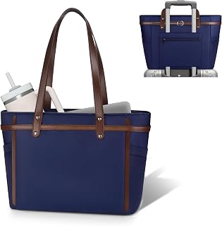 CTWWFS Large Tote Bag with Zipper, 15.6" Laptop work tote bag for women with 40oz Cup Holder, Nurse Teacher Shoulder Bag with Trolley Sleeve, Handbag for Travel, College, Office, Daily Use