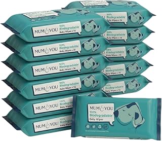 M&Y Baby Wipes, 99.4% Water, Biodegradable, 672 Wipes (12 Pack) | Plant based and plastic free, dermatologically tested, fragrance free and hypoallergenic, kind to sensitive newborn skin