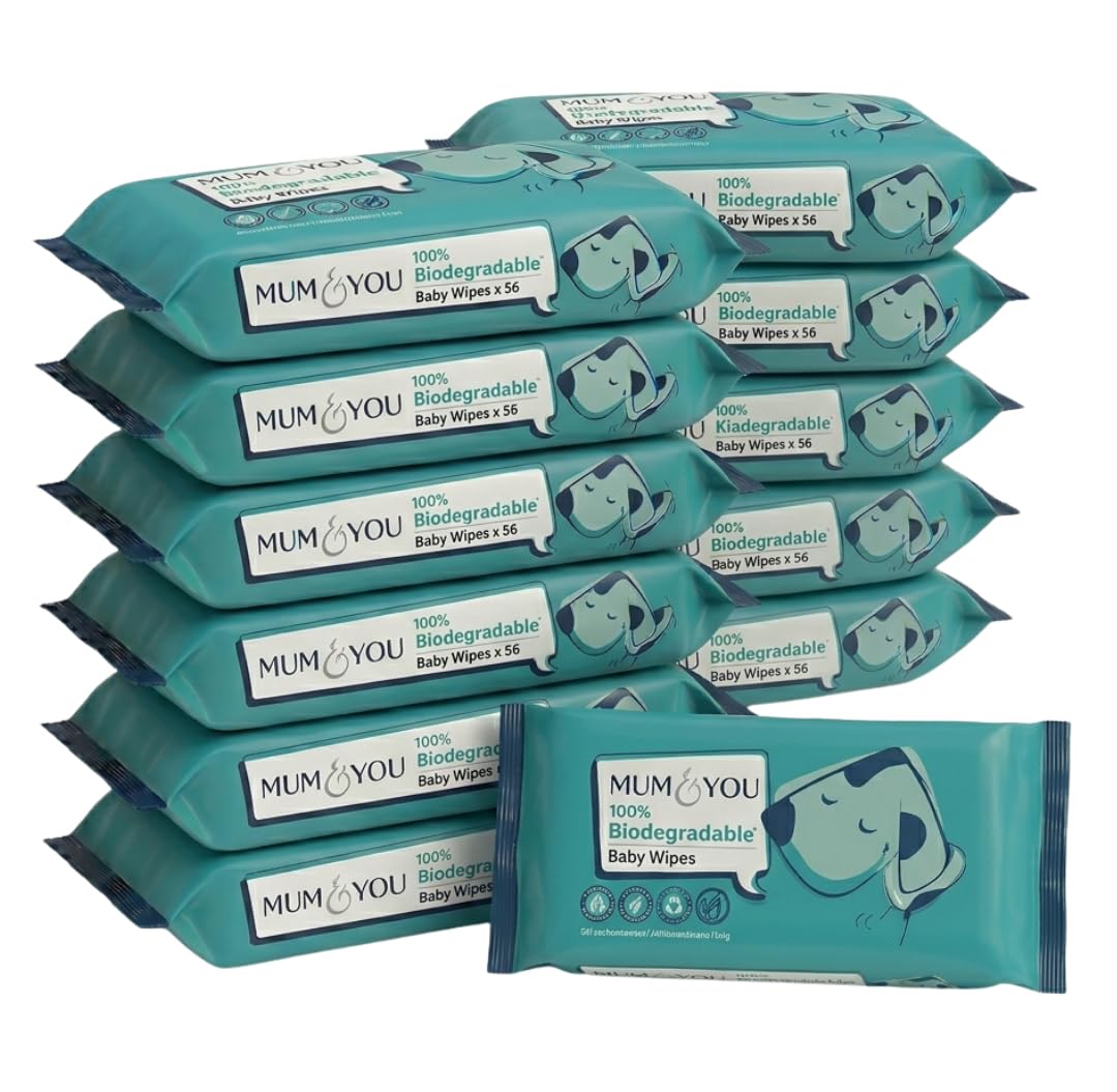 M&Y Baby Wipes, 99.4% Water, Biodegradable, 672 Wipes (12 Pack) | Plant based an