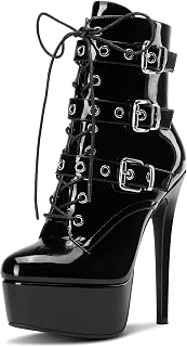 Aachcol Botas de tacón alto para mujer, con plataforma, con cordones, con hebilla, para baile de graduación, fiesta, baile, tacones de 15,2 cm