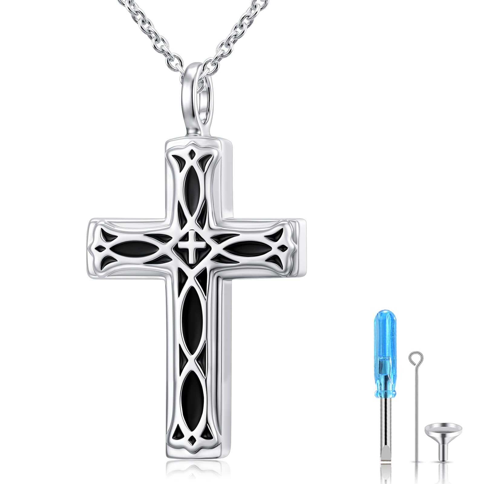 DAOCHONG Cross Urn Necklace Cremation Memorial Jewelry for Men Women