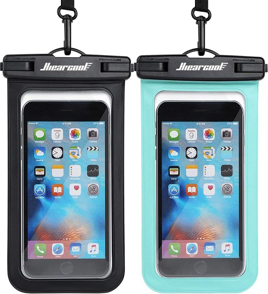 Hiearcool Waterproof Phone Pouch, Waterproof Phone Case, Black&Green 2-Pack | Du