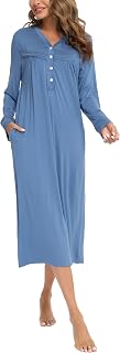 Sopesil Women's Nightgown Winter Long Modal Camissions Long Sleeve Warm Loose Button Plus Size Nightgown Women V-Neck Soft Sizes S-XXL