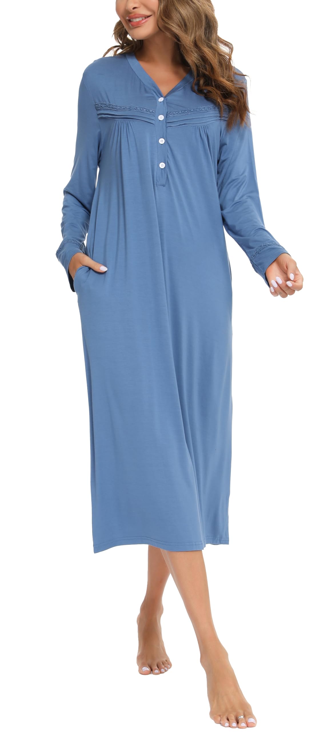 Sopesil Women's Nightgown Winter Long Modal Camissions Long Sleeve Warm Loose Bu