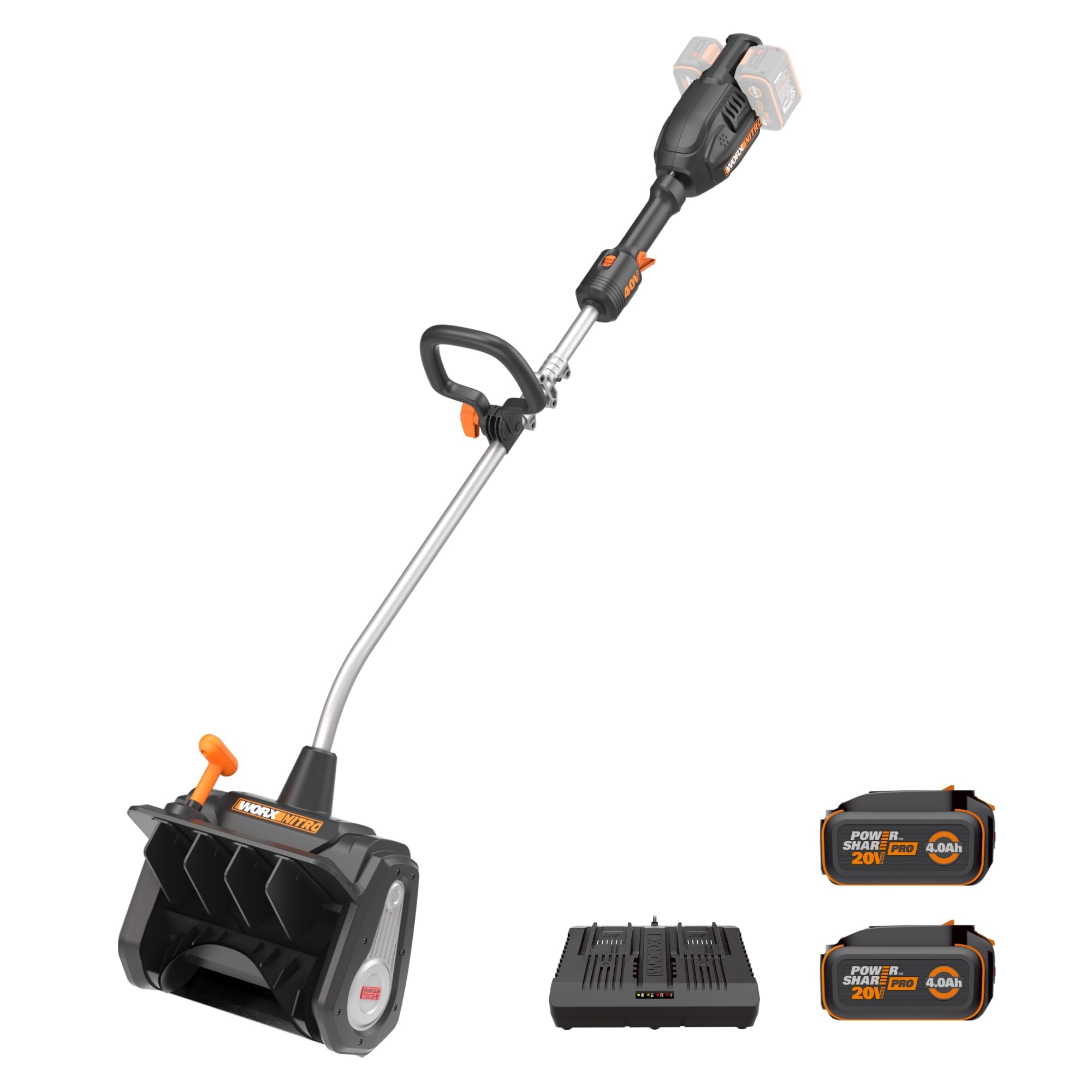 WORX Nitro 40V 12'' Electric Snow Shovel, 4-Car Driveway Cordless Snow Thrower, 
