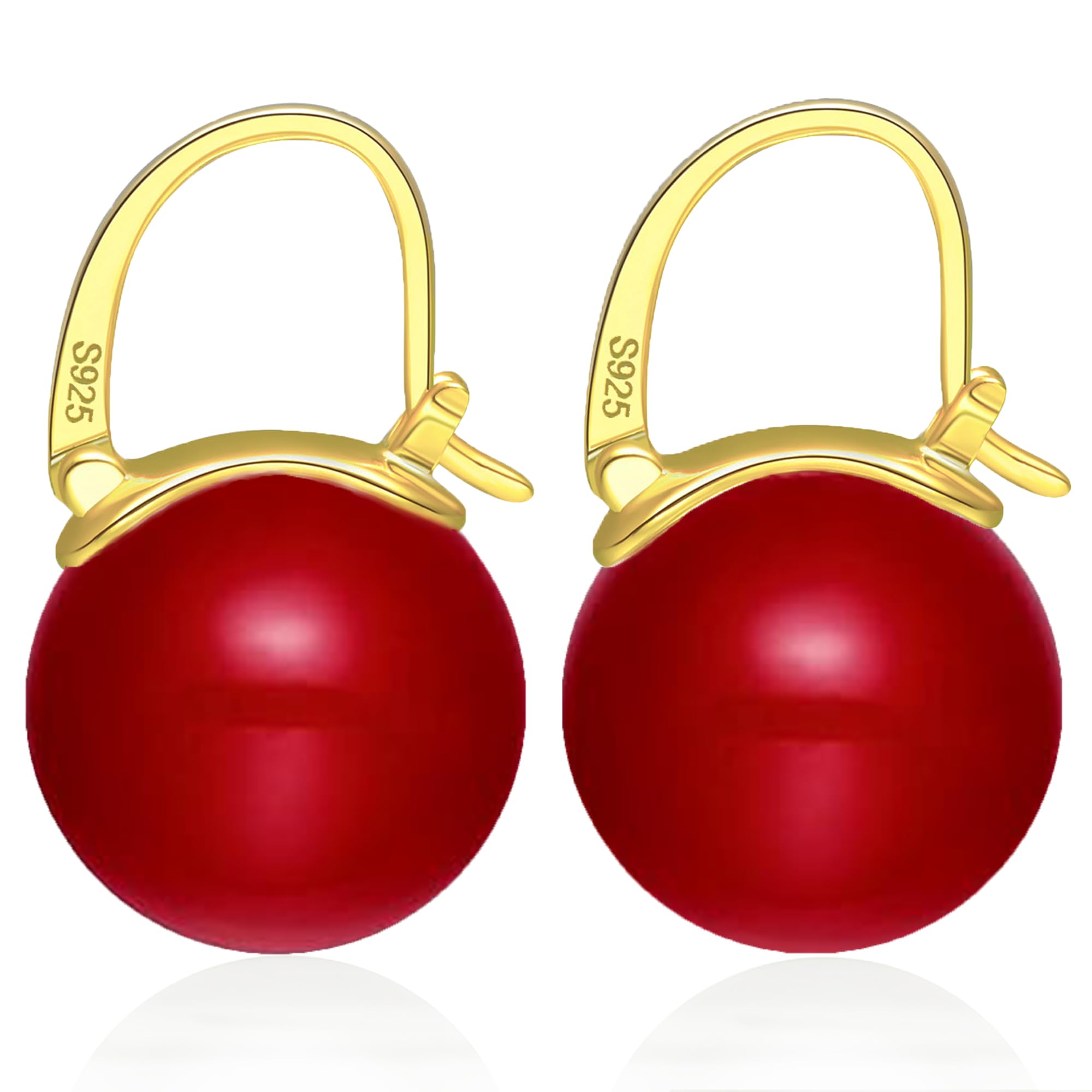 HUGE TOMATO Pearl Drop Earrings, 14mm Elegant Big Pearl Earrings 925 Sterling Si