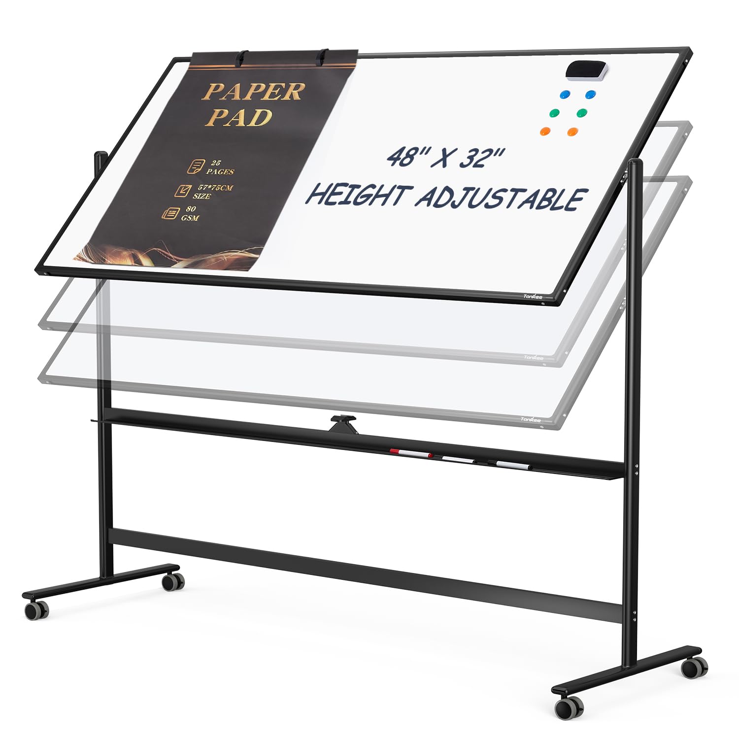 Tankee Rolling Whiteboard 48x32 Large White Board Dry Erase Board on Wheels | He