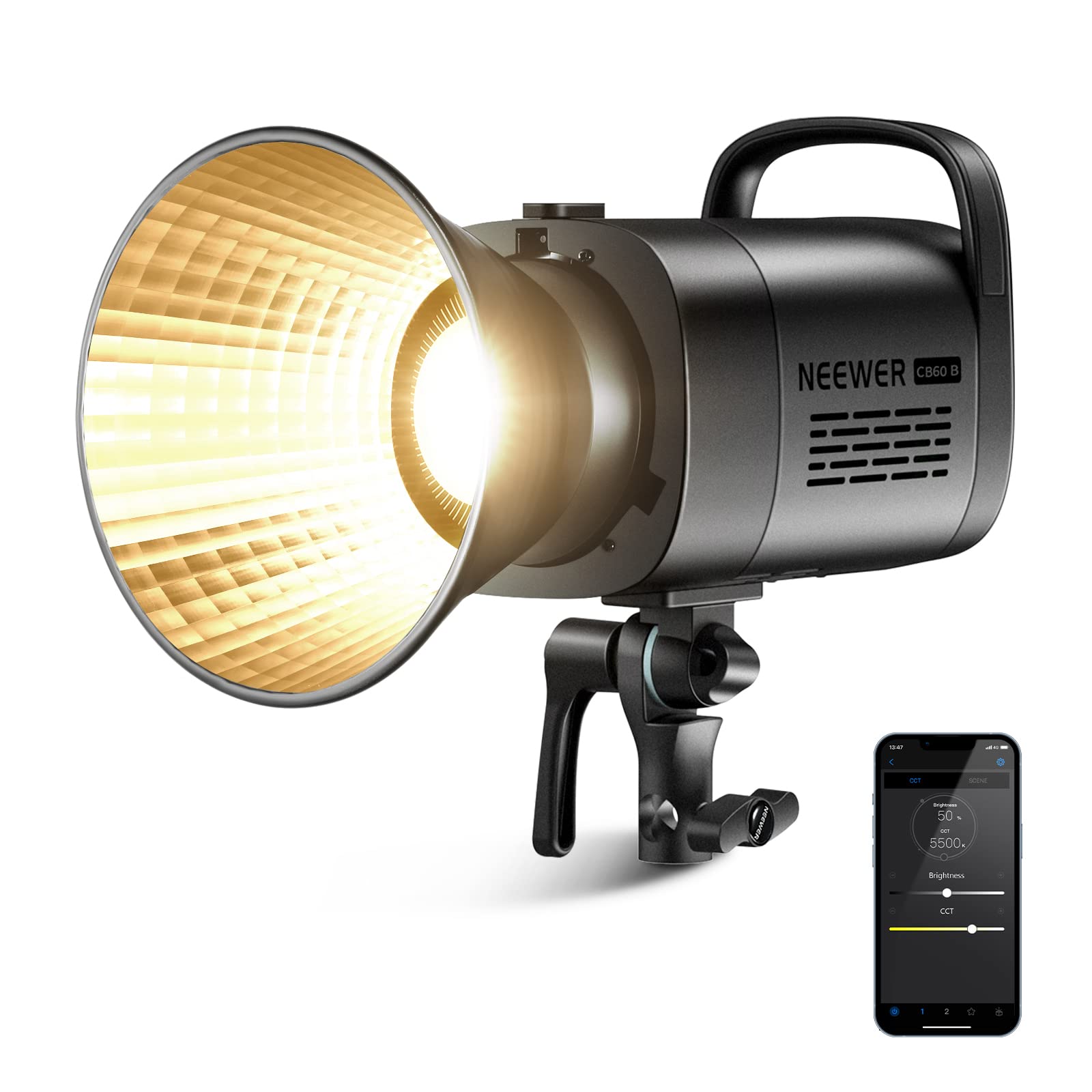 NEEWER CB60B 70W LED Video Light with 2.4G/APP Control, COB Bi Color Bowens Moun