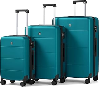 Hanke 3 Piece Hard Shell Luggage Sets with Spinner Wheels Lightweight Large Suitcase for Women Men Travel Carry On Luggage 20/24/28 Inch Luggage,Caribbean Blue