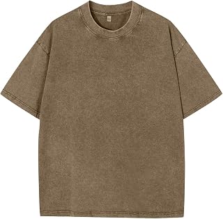 PADOLA Men's T Shirt Cotton Short Sleeve Vintage Washed Oversized Streetwear Shirt T Shirt Simple