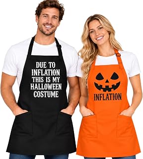Funny Halloween Couple Matching Aprons Due to Inflation Costume | 6 Colors, Pumpkin Face Design, Adults, Matching Couples