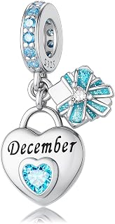 HappyStar 925 Sterling Silver Happy Birthday Bead Charm Love Heart Shape Birthstone Charms for Bracelets Dangle Pendant with 5A Cubic Zirconia Compatible Pandora Bracelets Jewelry Gift for Women