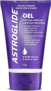 ASTROGLIDE Water-Based Gel Lubricant (113 g) Stay-Put, Travel Size | Water-based gel lubricant with extra cushion for comfort. Hypoallergenic, no parabens or glycerin. Safe for toys and condoms.