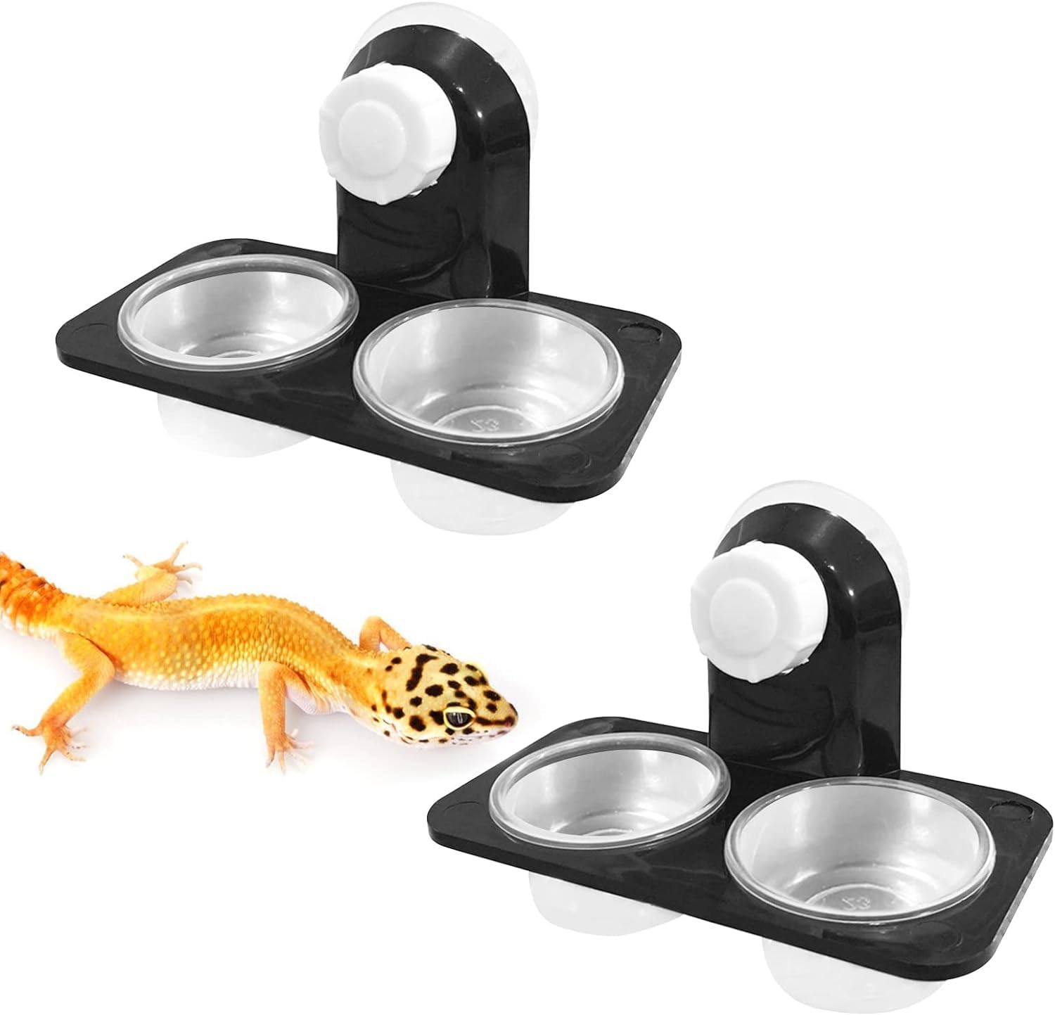 Priaora 2pcs Feeding Ledge Reptile Water and 30pcs Food Bowl Crested Gecko Feedi