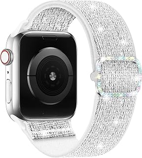 Shiny Elastic Nylon Strap Compatible with Apple Watch 49mm 46mm 45mm 44mm 42mm 41mm 40mm 38mm Elastic Sport Single Turn Suitable for iWatch Strap Series 10 9 8 7 6 5 4 3 SE Women Men