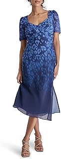 DKNY Womens Short Sleeve Sweetheart Neck Lined Side Slit Midi DressDress