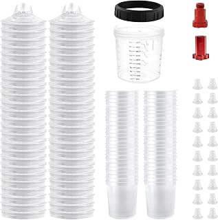 KCNKCN Disposable Paint Spray Gun Cup Liners &amp; Lid, 50 Pack 20Ounce, 190Mic | 50 Pack Standard Size 20 Ounce (600ml) Kit -50 Cup Liners, 50 Lids with Strainer, 1 Hard Cup with Retainer Ring 20 Plugs