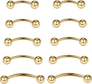 Gojewen 10pcs Curved Barbells for Eyebrow Lip Daith Rook Helix Septum Bridge Belly Bar Piercing 16G Stainless Steel 6mm 8mm 10mm