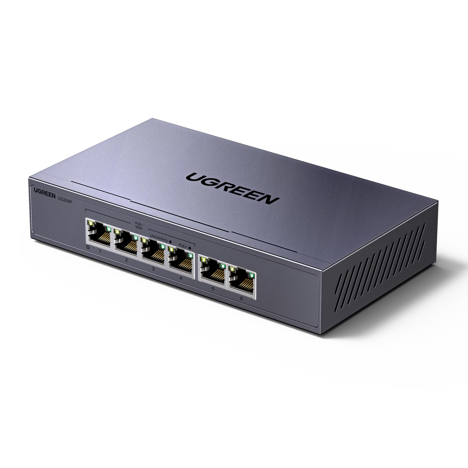 UGREEN 6 Port PoE+ Network Switch, 4 PoE & 2 Gigabit Ports | 802.3af/at 30W, 60W