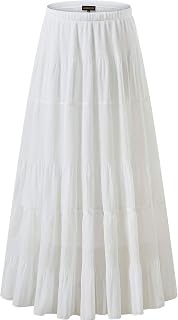 NASHALYLY Women's Chiffon Elastic High Waist Pleated A-Line Maxi Skirts