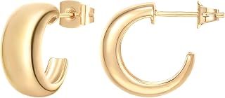 PAVOI 14K Gold Plated Thick Dome Huggie Earrings for Women - 925 Sterling Silver Posts Small Wide Round Hoop Earrings