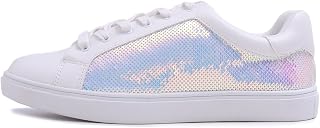 Feversole Women's Fashion Sparkle Sequin Lace Up,PU Leather Lace Up Sneakers For Women…