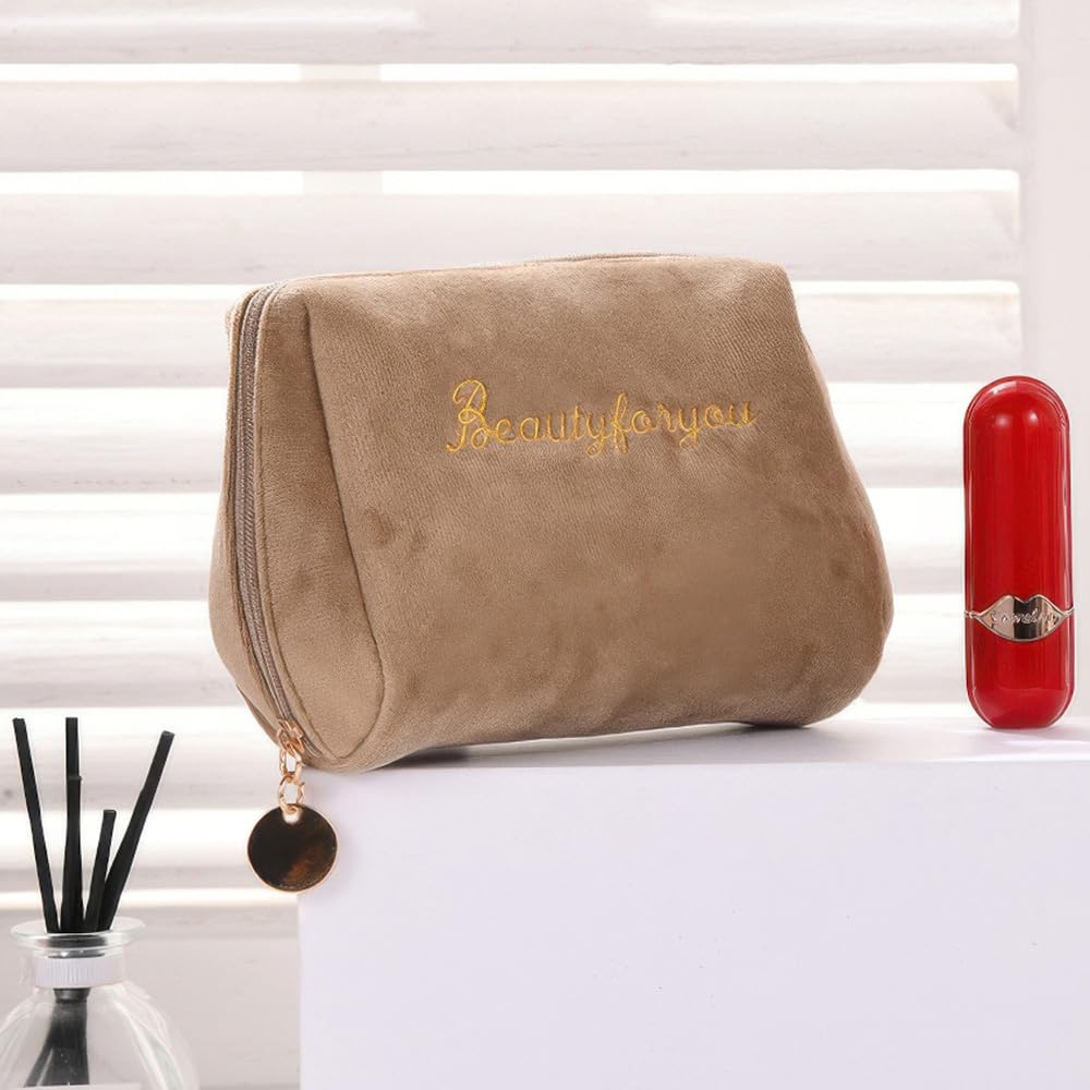 Velvet Embroidered Travel Makeup Bag for Women Small Cosmetic Pouch Toiletry Org