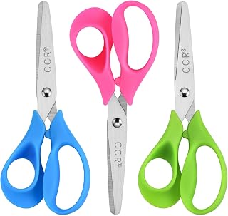 CCR Forbici per Mancini Bambini,Forbici a Punta Smussata,Forbici di Sicurezza Mancine per Bambini,Forbici per La Scuola,Set di Forbici per La Carta .Colori multipli, set di 3