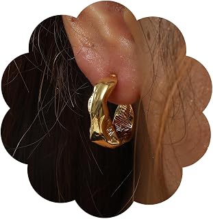 Chunky Gold Hoops for Women, Small Gold Earrings, Lightweight Bamboo Design, Trendy Hoop Earrings