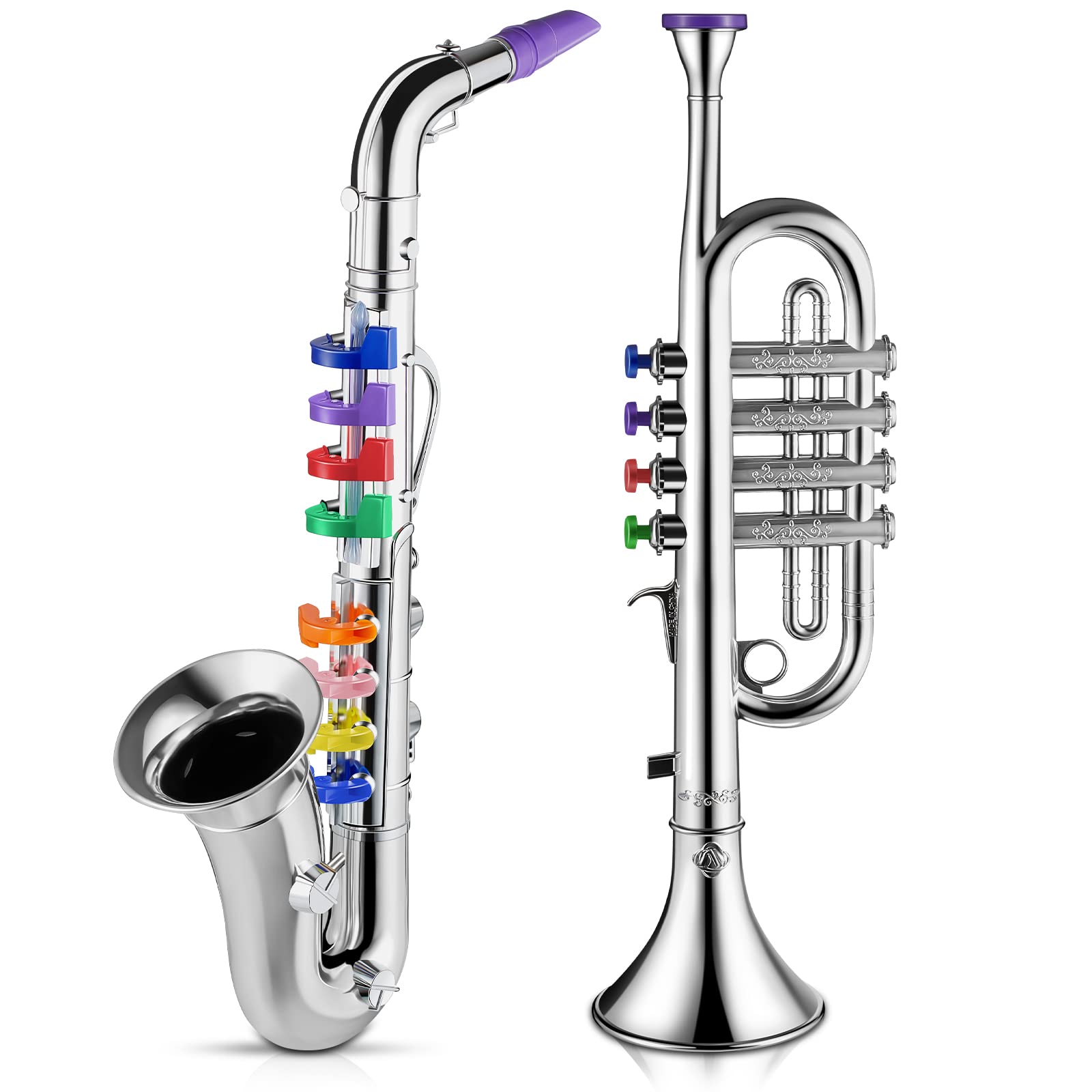 Set of 2 Musical Instruments Include Toy Trumpet and Toy Saxophone Set Plastic T