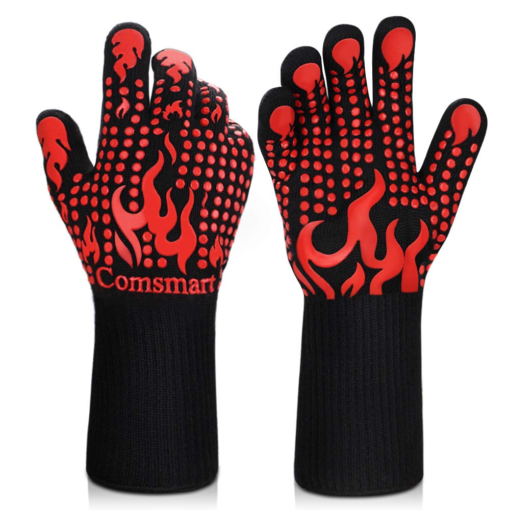 Comsmart BBQ Gloves, 1472 Degree F Heat Resistant Grilling Gloves Silicone Non-S