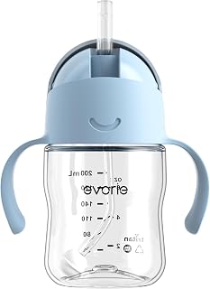 Evorie Tritan Weighted Straw Cup Baby Training Cup, Spill Proof, 7 Oz, 6M+