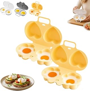 Microwave Egg Poacher With Lid & Handle, 2 Cavity Microwave Egg Poacher 2PCS(Yellow)
