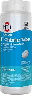 HTH 42049, Pool Care 1" Chlorine Tabs, 1.5 lbs | Swimming Pool Sanitizer with Added Clarifier; Eliminates Bacteria & Algae; Makes Water Clean & Crystal Clear; Slow Dissolving