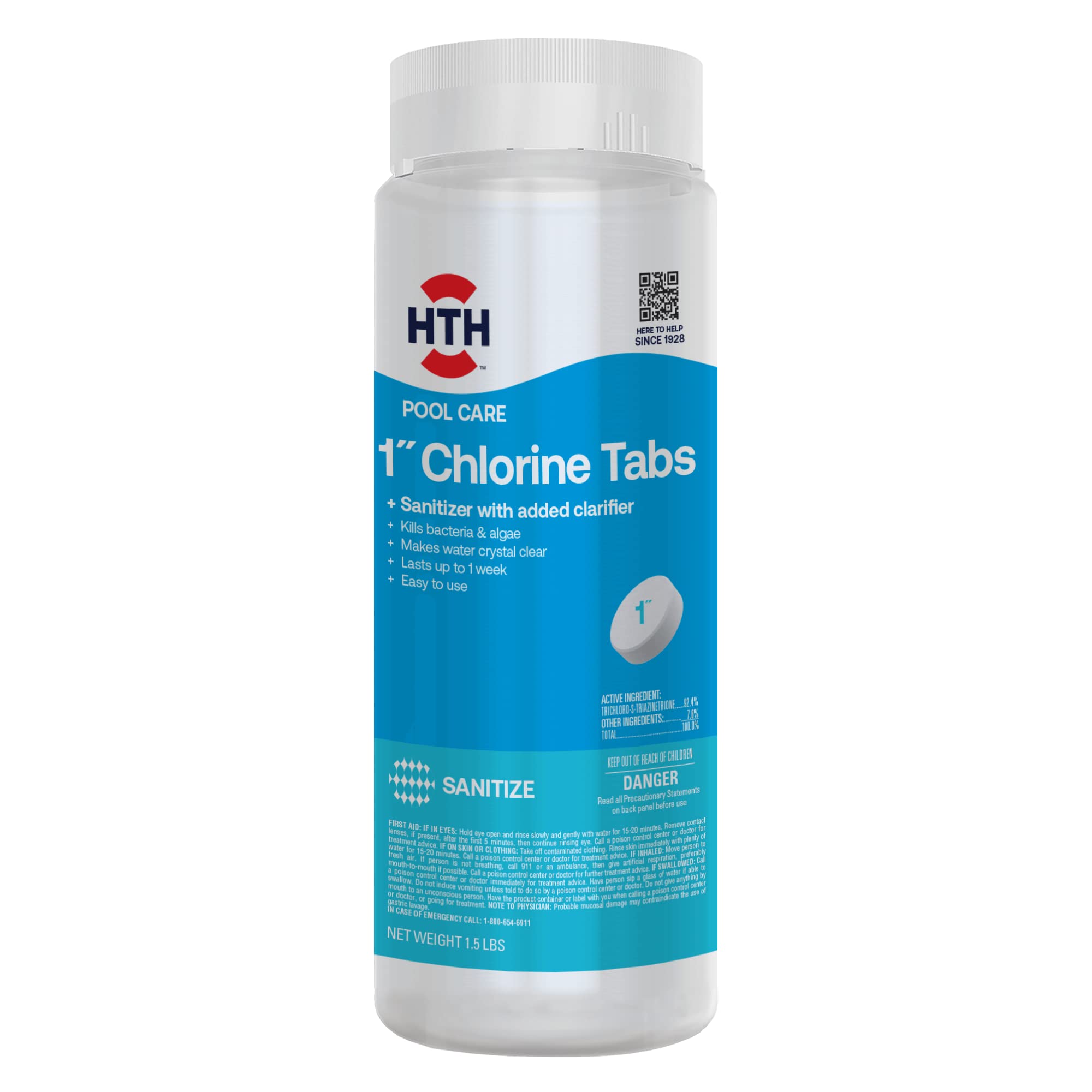 HTH 42049, Pool Care 1" Chlorine Tabs, 1.5 lbs | Swimming Pool Sanitizer with Ad