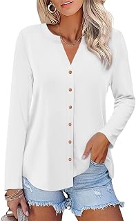 ORANDESIGNE Camicie da donna a maniche lunghe con bottoni, tuniche autunnali da donna con scollo a V